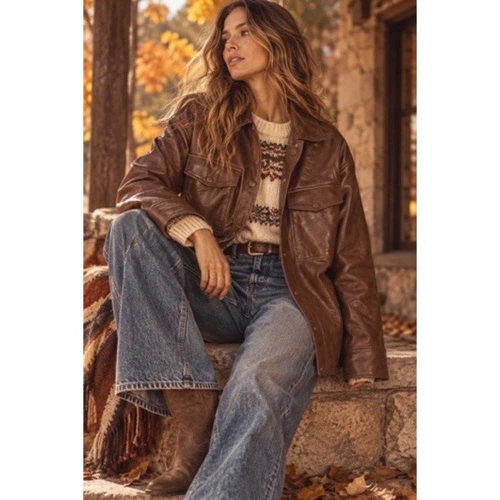 Samsoe Samsoe Shereen Overshirt Brown Faux Leather Shacket Mole Size M 11335